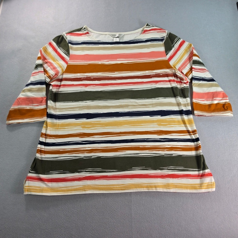 Christopher & Banks XL Striped Boat Neck 3/4 Sleeve Top Colorful Coastal Preppy
